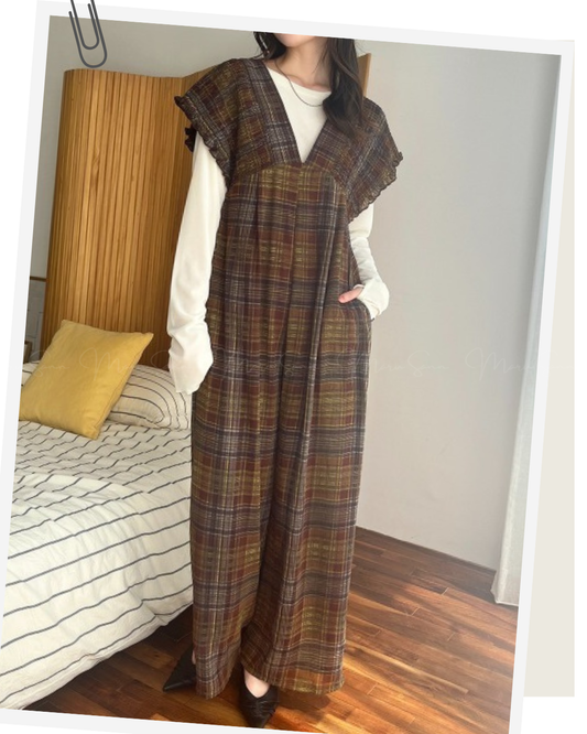 (UK🇬🇧)🇯🇵 JAPAN ♥ Rejoule Checkered Shirred Overalls ♥ Rejoule 格紋褶皺連身褲 🔎 ɪᴛᴇᴍ ɴᴏ:SS-JSR256510440