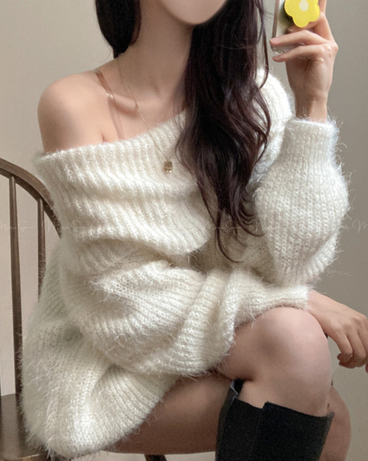 🇰🇷KOREA ♥ Baby Bed-In Boule Off-Shoulder Knit 寬鬆一字領毛毛針織衫 (3色入) 🔎 ɪᴛᴇᴍ ɴᴏ.: SS-KSSNT33899