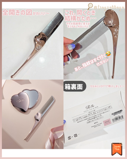 🇯🇵Japan ♥ ReFa HEART COMB Aira 
Foldable Anti-Static Heart-Shaped Bangs Comb \ Easily detangles bangs and small, fine hairs /