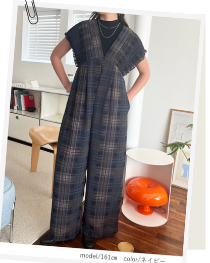 🇯🇵 JAPAN ♥ Rejoule Checkered Shirred Overalls ♥ Rejoule Checkered Shirred Overalls 🔎 ITEM NO: SS-JSR256510440