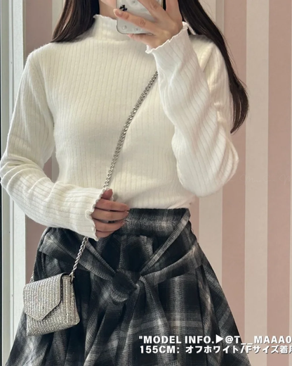 🇯🇵 JAPAN ♥ Ribbed High-neck Knit Sweater ♥ Ribbed Fleece Lined Knit Top 🔎 ɪᴛᴇᴍ ɴᴏ.： SS-jgru11520