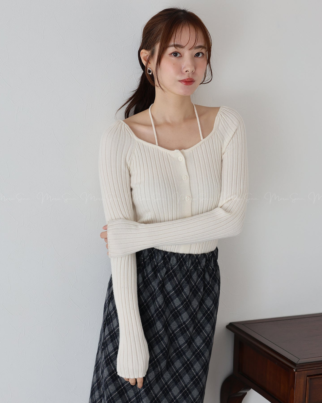 🇯🇵 JAPAN ♥ Ribbed knit top with square neck and ribbon choker ♥ Ribbed Knit with Bow Heart Neck (3 colors) 🔎 ɪᴛᴇᴍ ɴᴏ：SS-JS31886