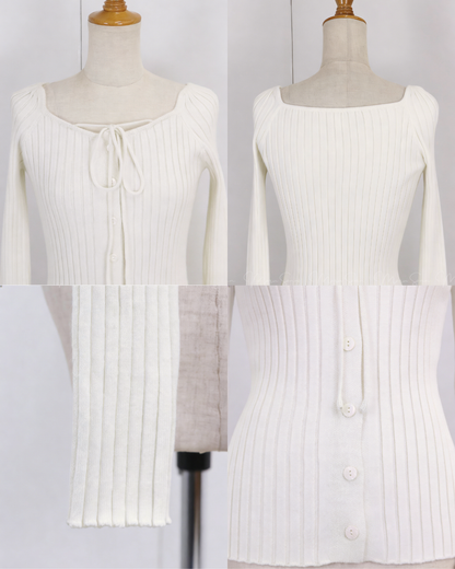 🇯🇵 JAPAN ♥ Ribbed knit top with square neck and ribbon choker ♥ Ribbed Knit with Bow Heart Neck (3 colors) 🔎 ɪᴛᴇᴍ ɴᴏ：SS-JS31886