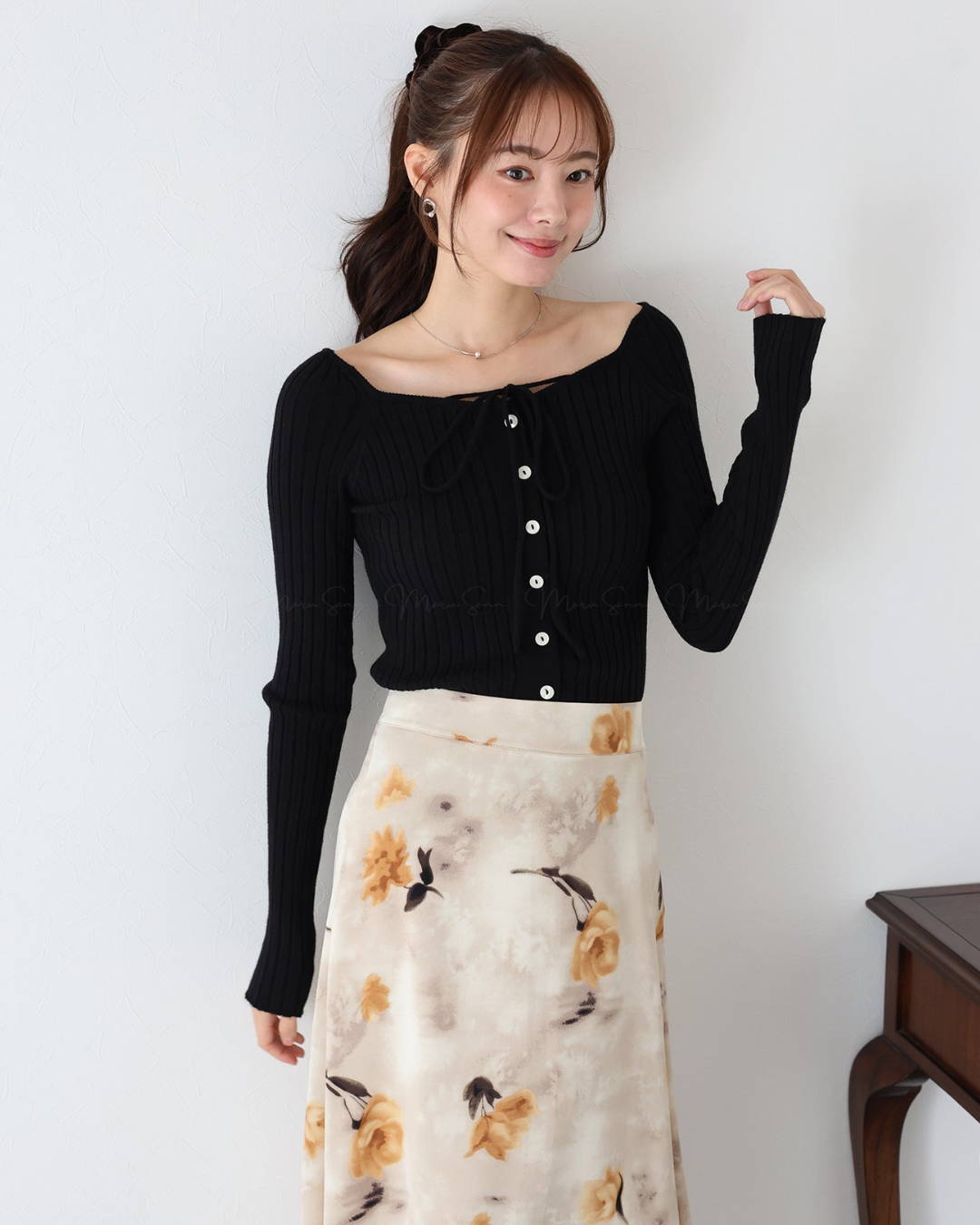 🇯🇵 JAPAN ♥ Ribbed knit top with square neck and ribbon choker ♥ Ribbed Knit with Bow Heart Neck (3 colors) 🔎 ɪᴛᴇᴍ ɴᴏ：SS-JS31886