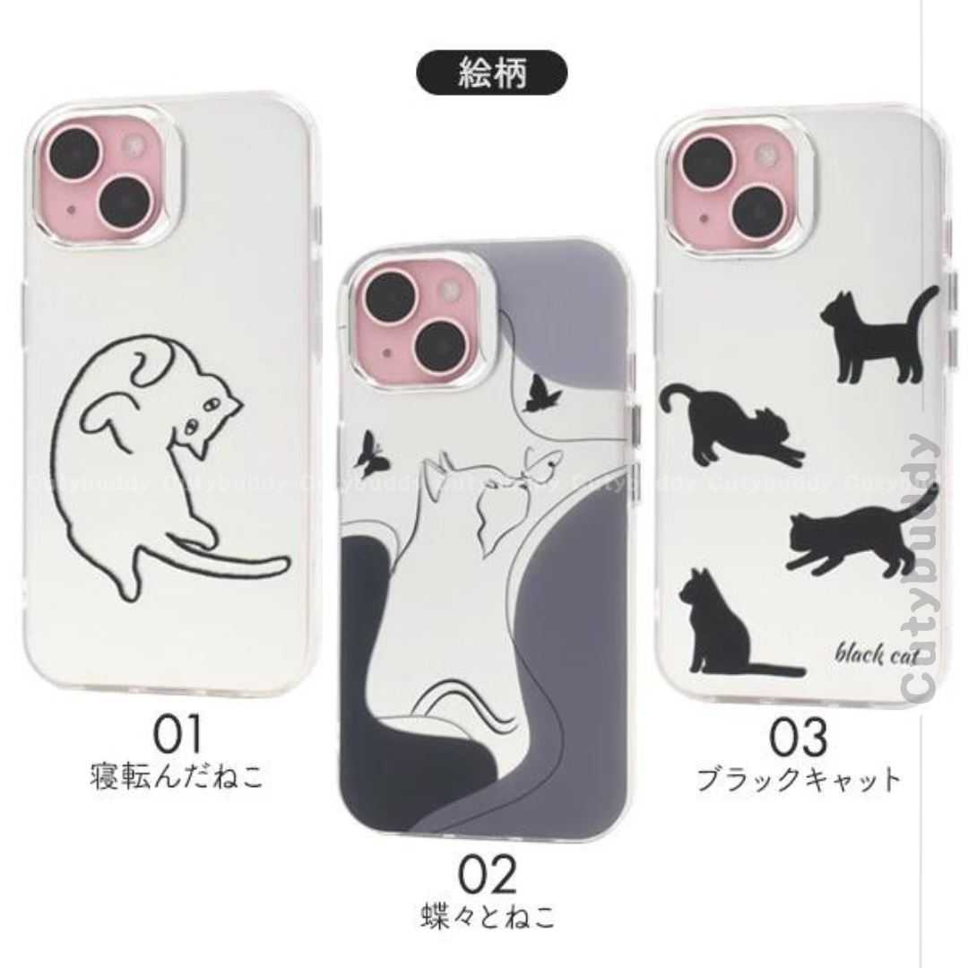 🇯🇵Japanese Cat and Panda Design Case for iPhone 13/13pro-15/15pro Cat and Panda monochrome design case 