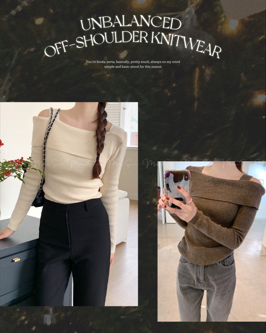 🇰🇷KOREA ♥ Unbalanced Off-Shoulder Knitwear ♥ Bestselling Cream Asymmetrical Off-Shoulder Knitwear (Available in 4 Colors) 🔎 ɪᴛᴇᴍ ɴᴏ：SS-KSS93544093