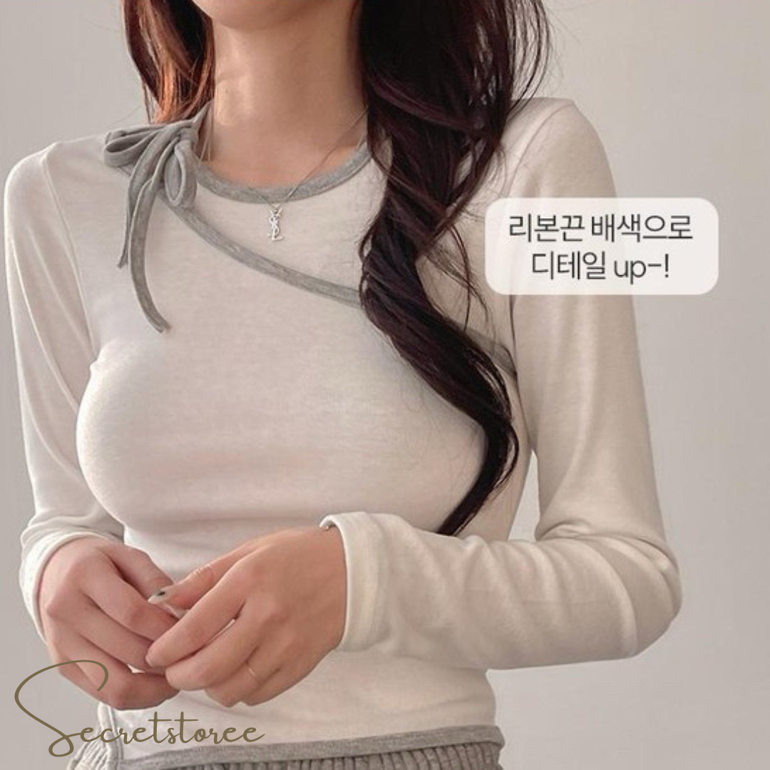 Diagonal Tie Bow Fake 2-Piece Top
 ★ Product Code 🔎 SS-sdwp1f26