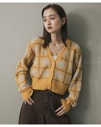 🇯🇵 JAPAN ♥ Mohair Check Cropped Cardigant 毛海格紋短版開襟衫 🔎 ɪᴛᴇᴍ ɴᴏ.： SS-jrqh1015