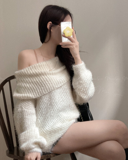 🇰🇷KOREA ♥ Baby Bed-In Boule Off-Shoulder Knit (3 colors) 🔎 ɪᴛᴇᴍ ɴᴏ.： SS-KSSNT33899