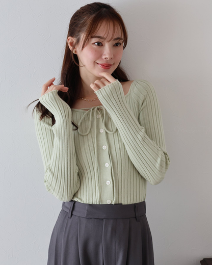 🇯🇵 JAPAN ♥ Ribbed knit top with square neck and ribbon choker ♥ Ribbed Knit with Bow Heart Neck (3 colors) 🔎 ɪᴛᴇᴍ ɴᴏ：SS-JS31886
