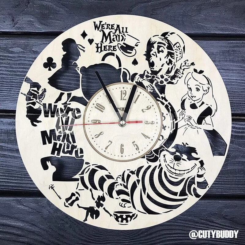 🇯🇵Japan ALICE Cutout All Handmade Wooden Wall Clock ALICE wood wall clock アリス時計