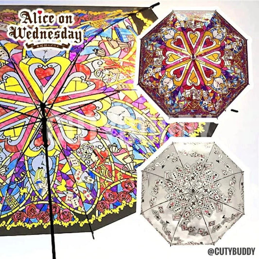 🇯🇵Japan Alice Glass Painting Long Handle Umbrella ALICE Umbrella Wednesday's Alice Ladies Umbrella Trump Rose All 2 Designs