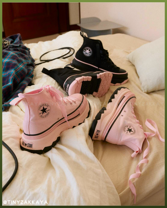 🇯🇵Japan Exclusive ♥ CONVERSE ALL STAR TREKWAVE BLACKPINK High-Top Color-Blocked Platform Shoes (Powder Pink / BLACK) \ Can't choose! Dreamy colors, super sweet, 5cm platform a must-have for petite people /