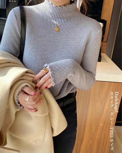 🇯🇵 JAPAN ♥ Ribbed High-neck Knit Sweater ♥ Ribbed Fleece Lined Knit Top 🔎 ɪᴛᴇᴍ ɴᴏ.： SS-jgru11520