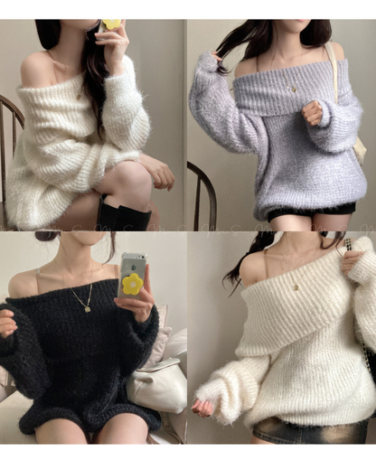 🇰🇷KOREA ♥ Baby Bed-In Boule Off-Shoulder Knit (3 colors) 🔎 ɪᴛᴇᴍ ɴᴏ.： SS-KSSNT33899