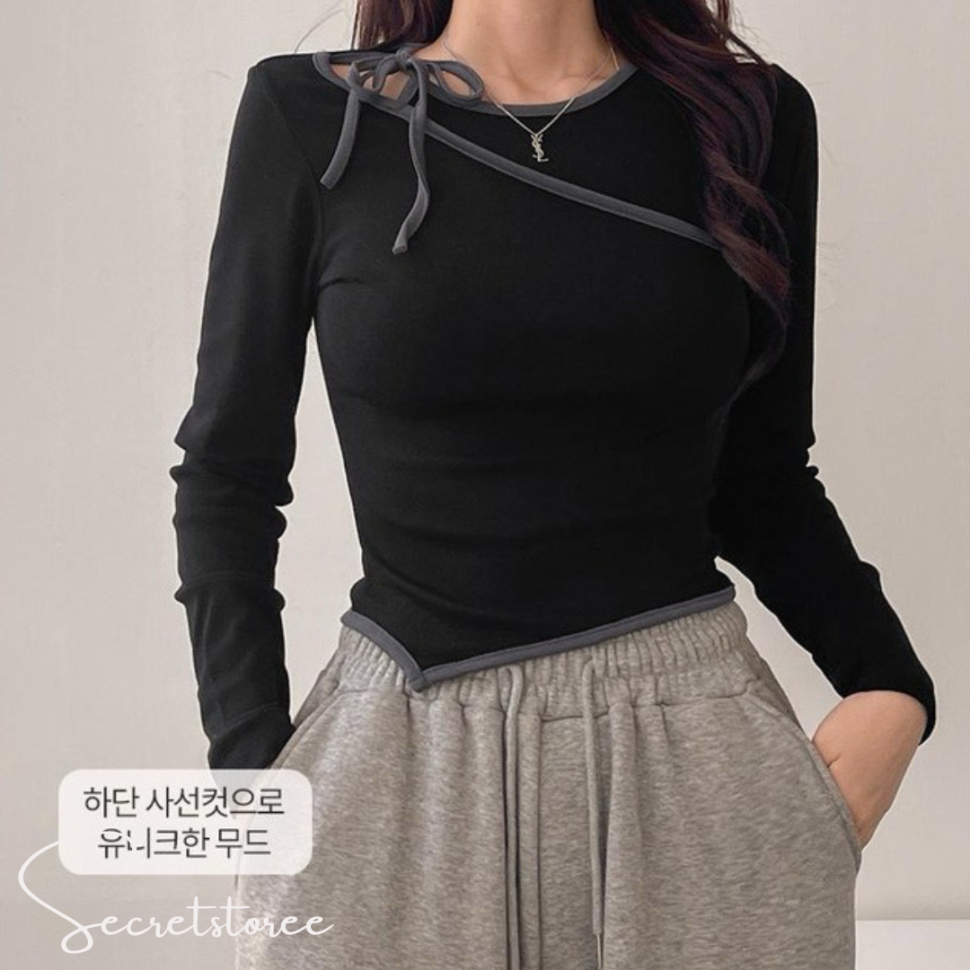 Diagonal Tie Bow Fake 2-Piece Top
 ★ Product Code 🔎 SS-sdwp1f26