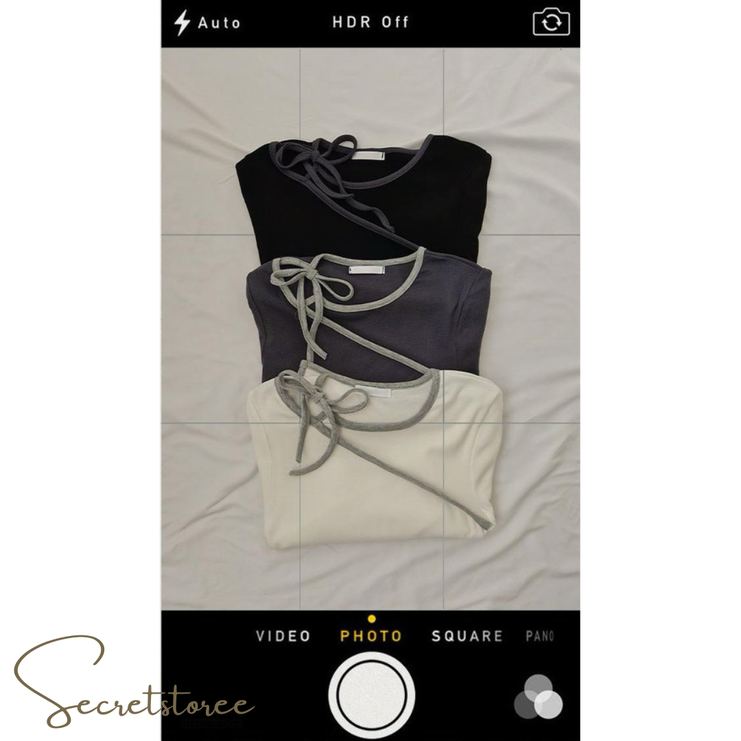 Diagonal Tie Bow Fake 2-Piece Top
 ★ Product Code 🔎 SS-sdwp1f26