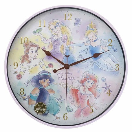🇯🇵 Japan DISNEY Watercolor Princess Collection Continuous Second Hand Round Wall Clock Princess Wall Clock ディズニー インデックスウォールクロック プリンセス