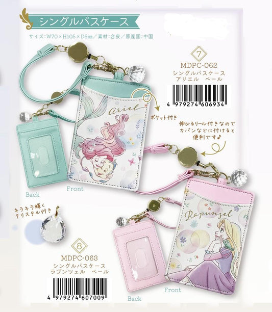 🇯🇵Japan DISNEY Rapunzel & Ariel Waterproof Retractable Card Holder DISNEY ARIEL RAPUNZEL CARD HOLDER Disney Princess Pearl Series Single Pass Case Rapunzel & Ariel