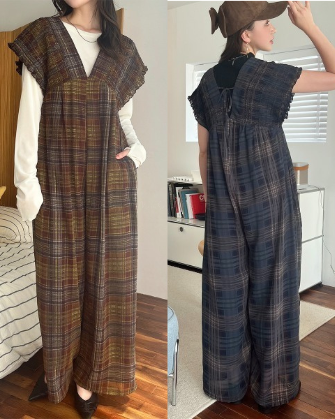 🇯🇵 JAPAN ♥ Rejoule Checkered Shirred Overalls ♥ Rejoule Checkered Shirred Overalls 🔎 ITEM NO: SS-JSR256510440